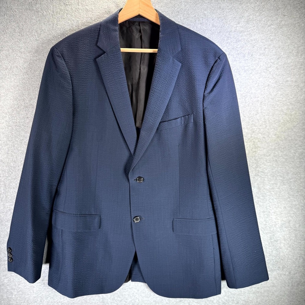Theory Blazer‎ Men's Rodolf N HI Size 44 Navy Blue Solid Seer Single Breasted